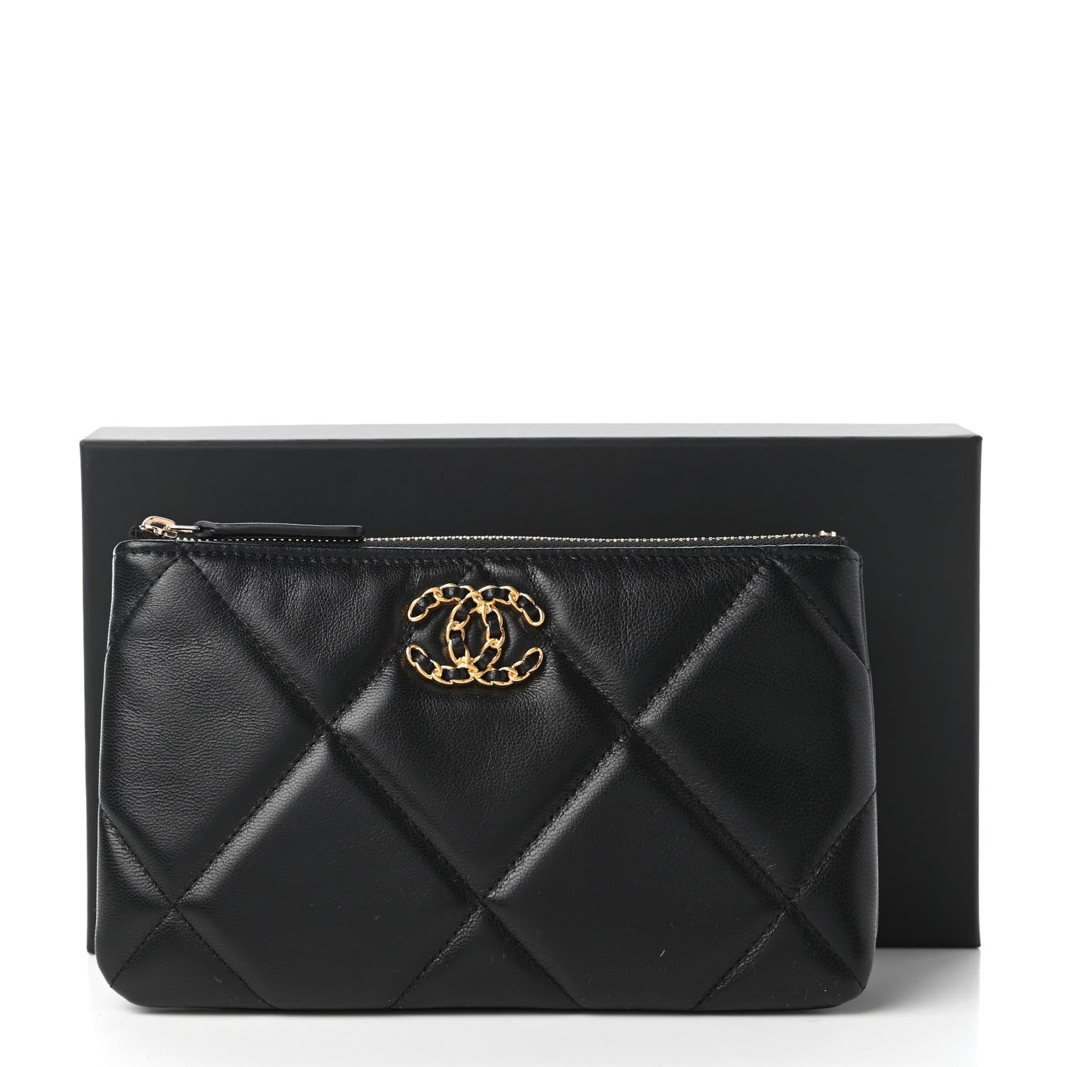Chanel Goatskin Quilted Small Chanel 19 Pouch Black 11 of 11