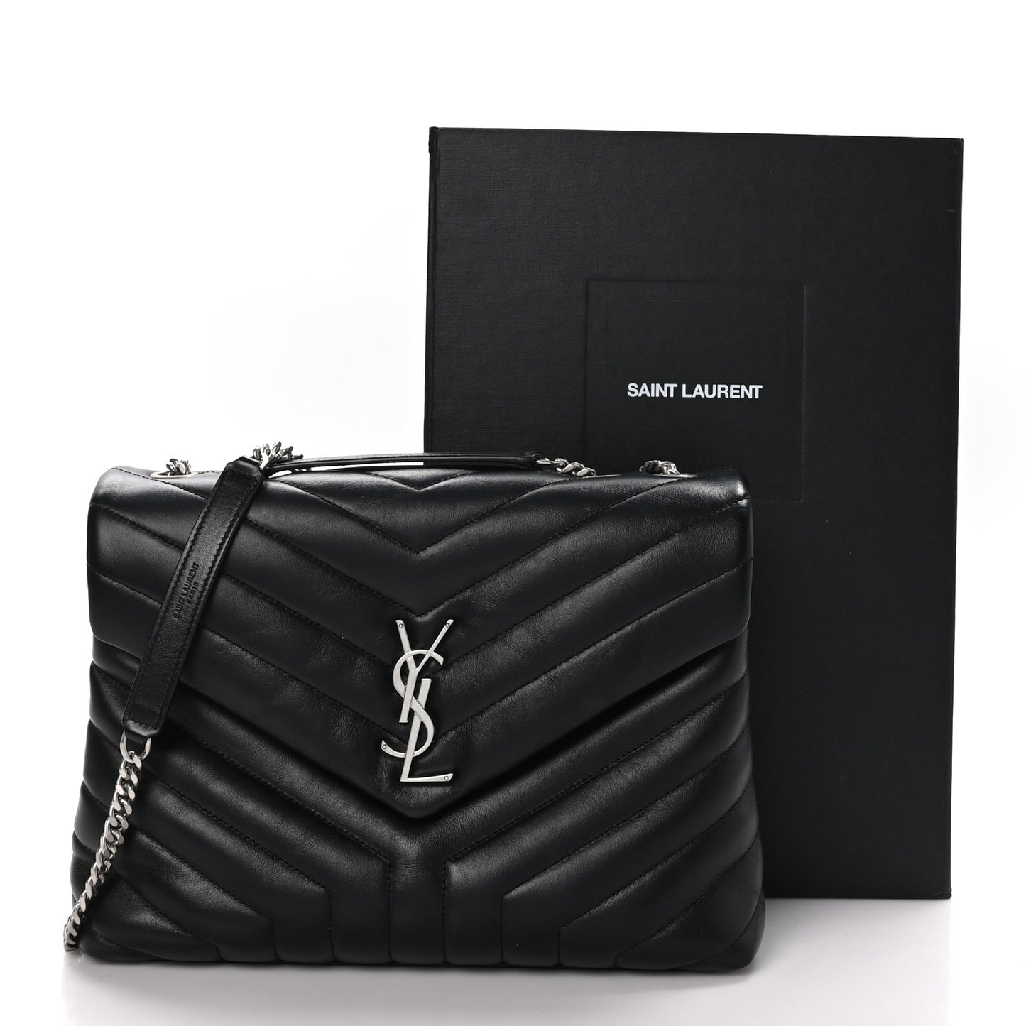 Calfskin Y Quilted Monogram Medium Loulou Chain Satchel Black