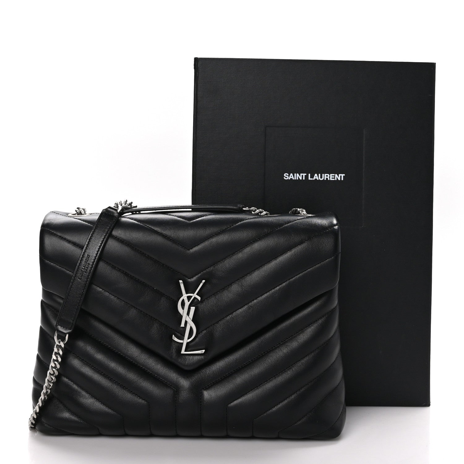 Saint Laurent Calfskin Y Quilted Monogram Medium Loulou Chain Satchel Black 12 of 12