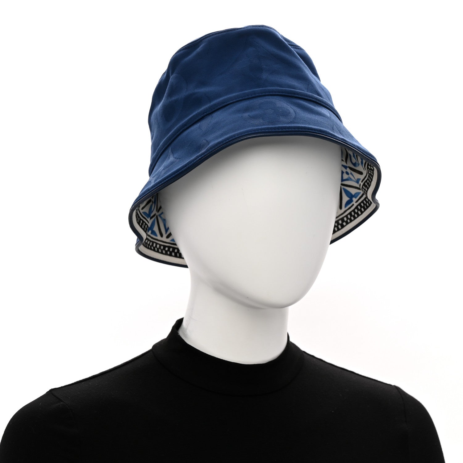 Louis Vuitton Cotton Monogram Flower Tile Reversible Bucket Hat Blue 4 of 14