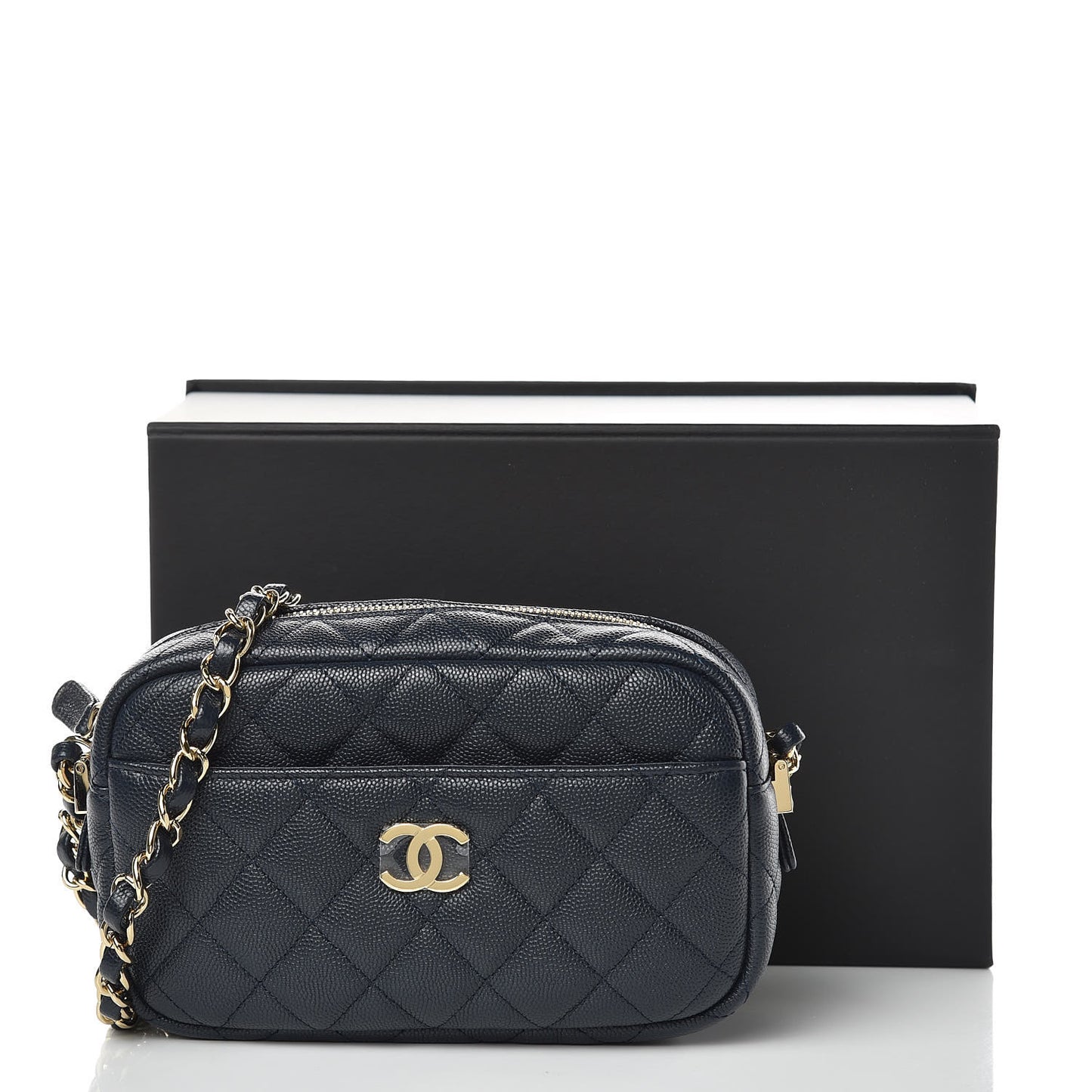 Caviar Quilted Camera Case Navy