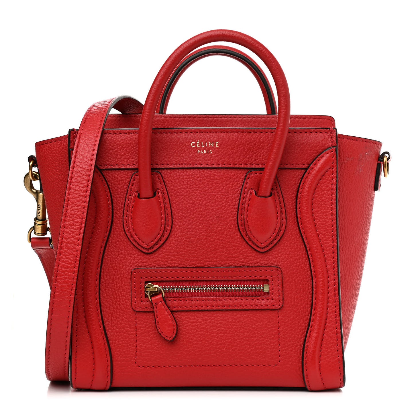 Drummed Calfskin Nano Luggage Coquelicot