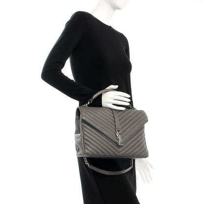 Saint Laurent Sheepskin Matelasse Chevron Monogram Large College Satchel Grey 3 of 15