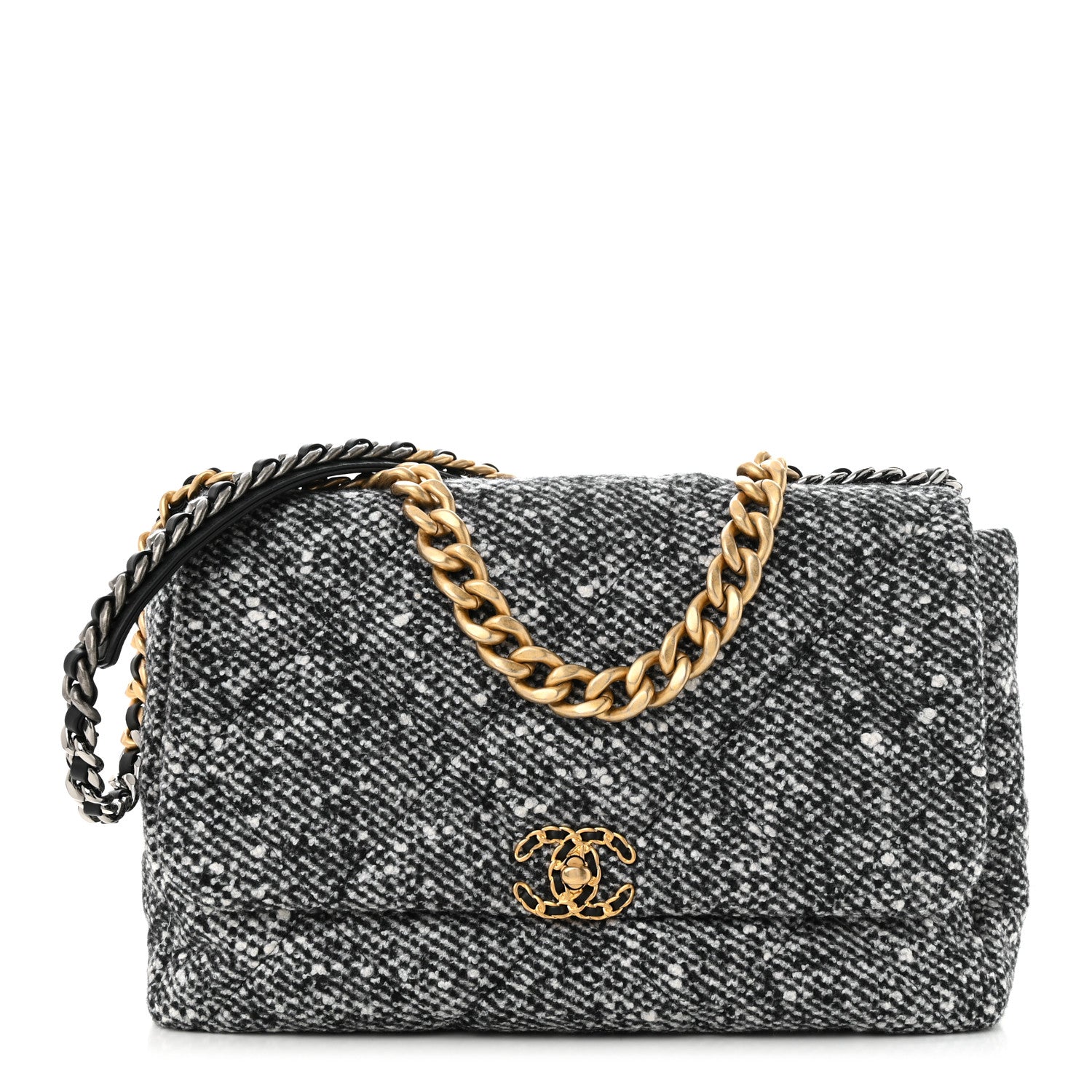 Chanel Tweed Quilted Maxi Chanel 19 Flap Black White 1 of 12