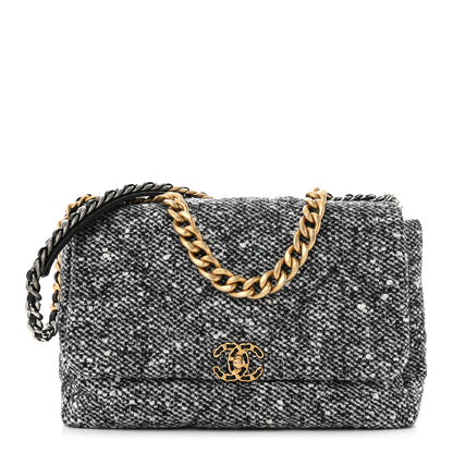 Chanel Tweed Quilted Maxi Chanel 19 Flap Black White 1 of 12