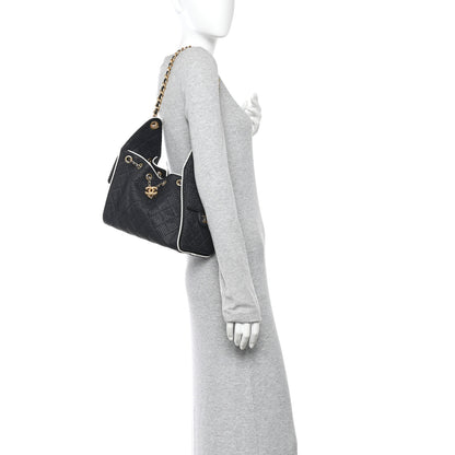 Chanel Braided Raffia Calfskin Small Chanel 25 Handbag Black White 2 of 11