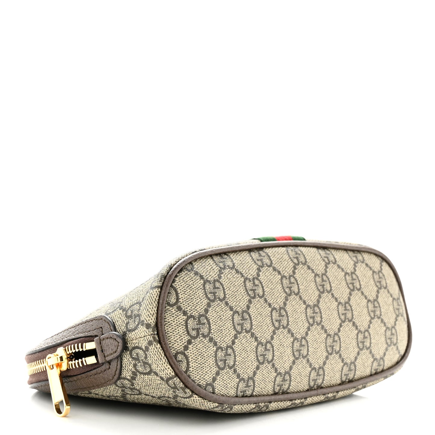 GG Supreme Monogram Textured Calfskin Web Large Ophidia Cosmetic Case Beige Ebony New Acero