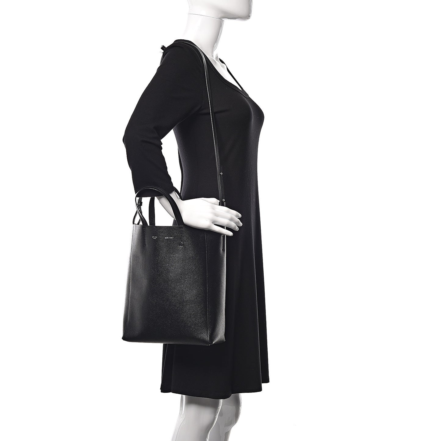 Grained Calfskin Small Vertical Cabas Black