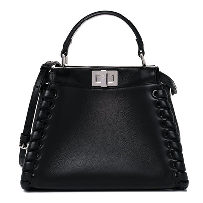 Fendi Nappa Lace Up Mini Peekaboo Iconic Satchel Black 1 of 12