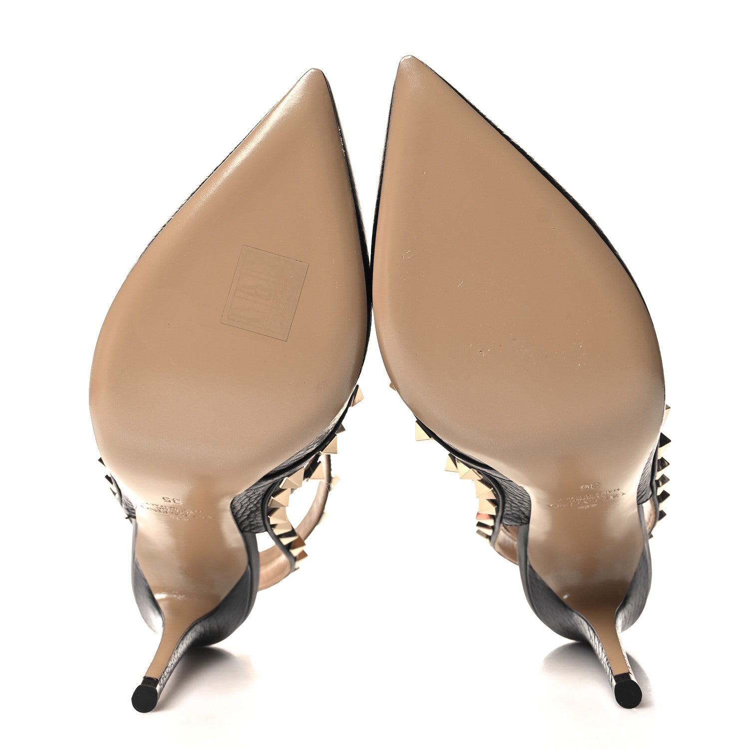 Valentino Garavani Pebbled Calfskin Rockstud Ankle Strap Pumps 35 Black 5 of 9