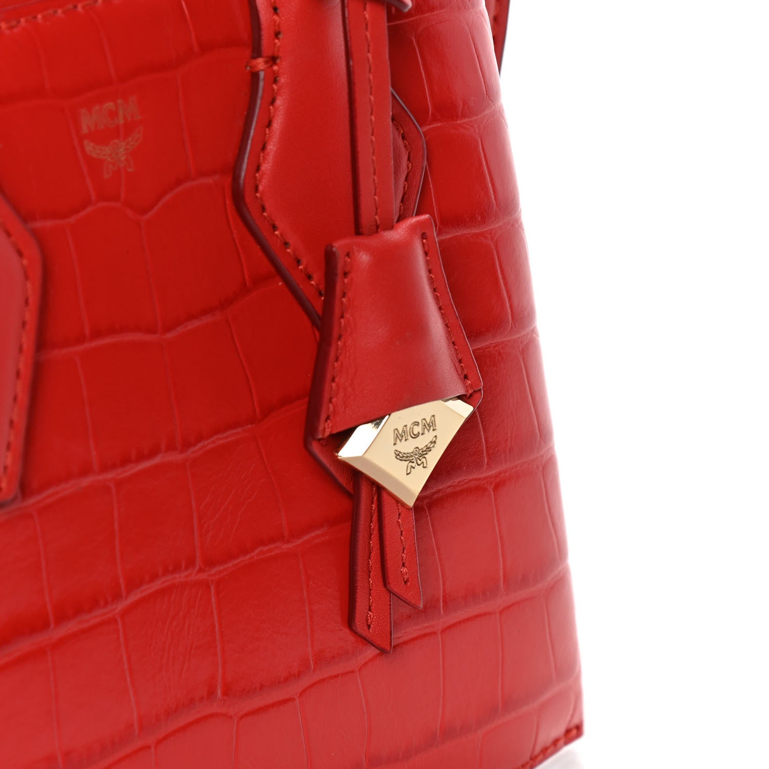 MCM Calfskin Crocodile Embossed Mini Neo Milla Tote Ruby Red 27 of 28