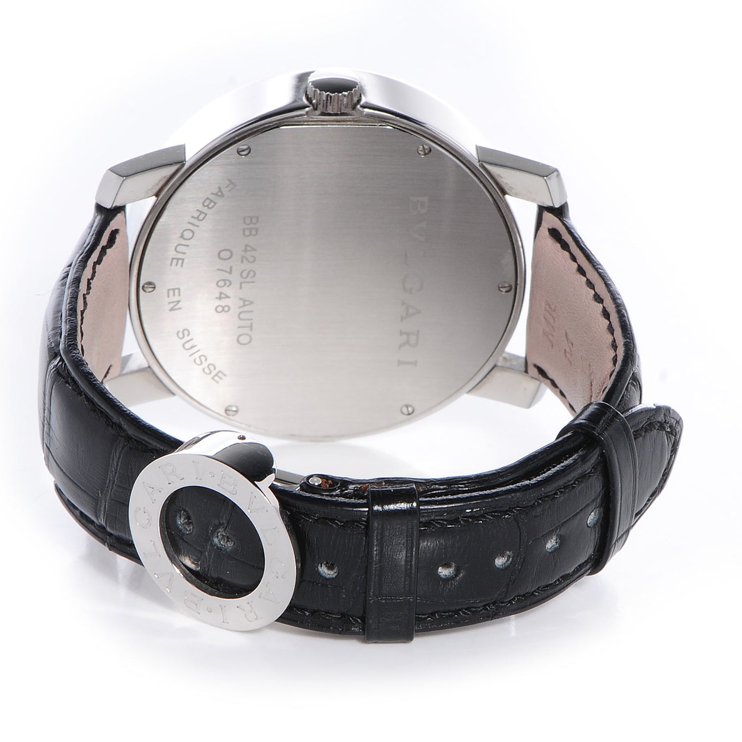 BVLGARI Mens Stainless Steel Leather 41mm Solotempo Watch White