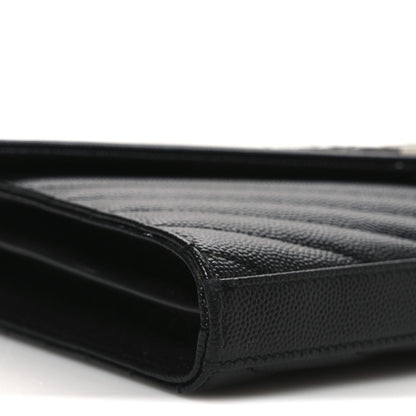 Saint Laurent Grain De Poudre Matelasse Chevron Monogram Chain Wallet Black 8 of 12