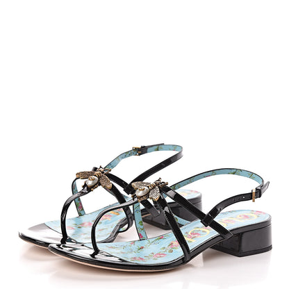 Gucci Patent Bee Thong Sandal 38 Black 3 of 12