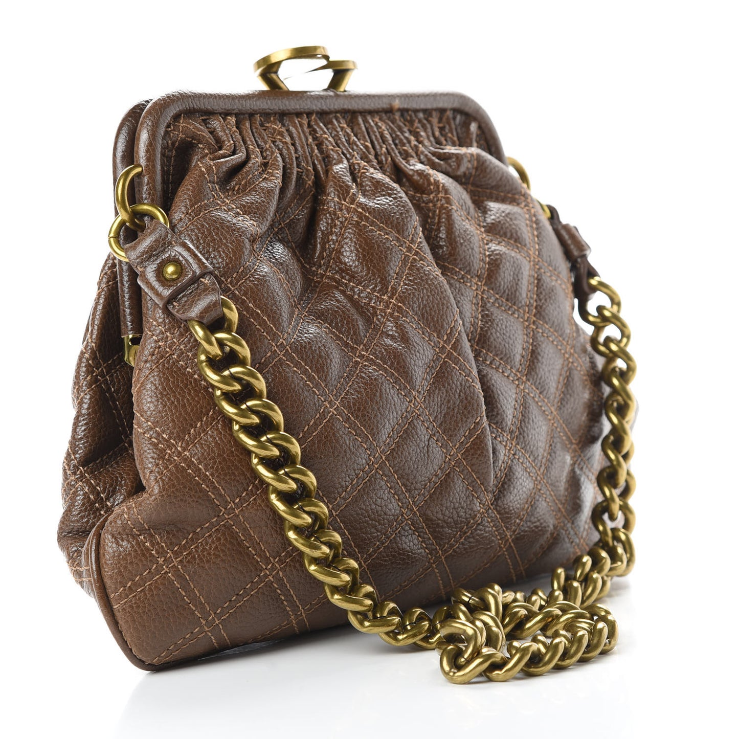 Calfskin Quilted Little Stam Brown