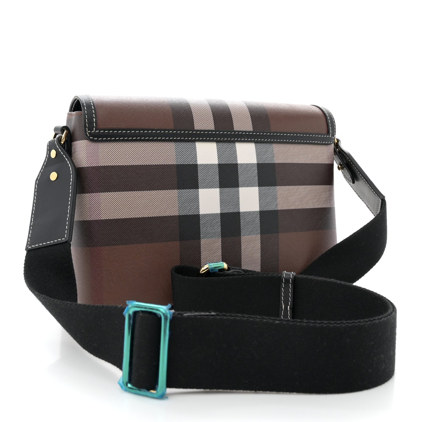 Calfskin Giant Check E-Canvas Note Crossbody Bag Dark Birch Brown