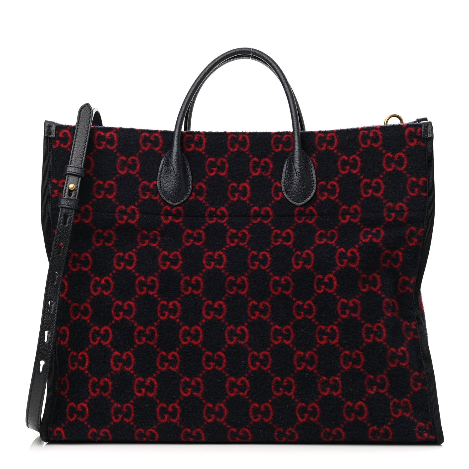 Gucci Covered Wool Textured Dollar Calfskin GG Monogram Large Tote Bag Blue Red 1 of 10