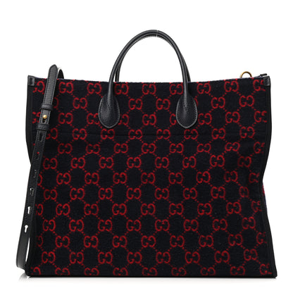 Gucci Covered Wool Textured Dollar Calfskin GG Monogram Large Tote Bag Blue Red 1 of 10
