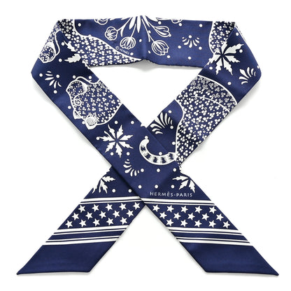 Hermes Silk Les Leopards Twilly Marine White 1 of 4