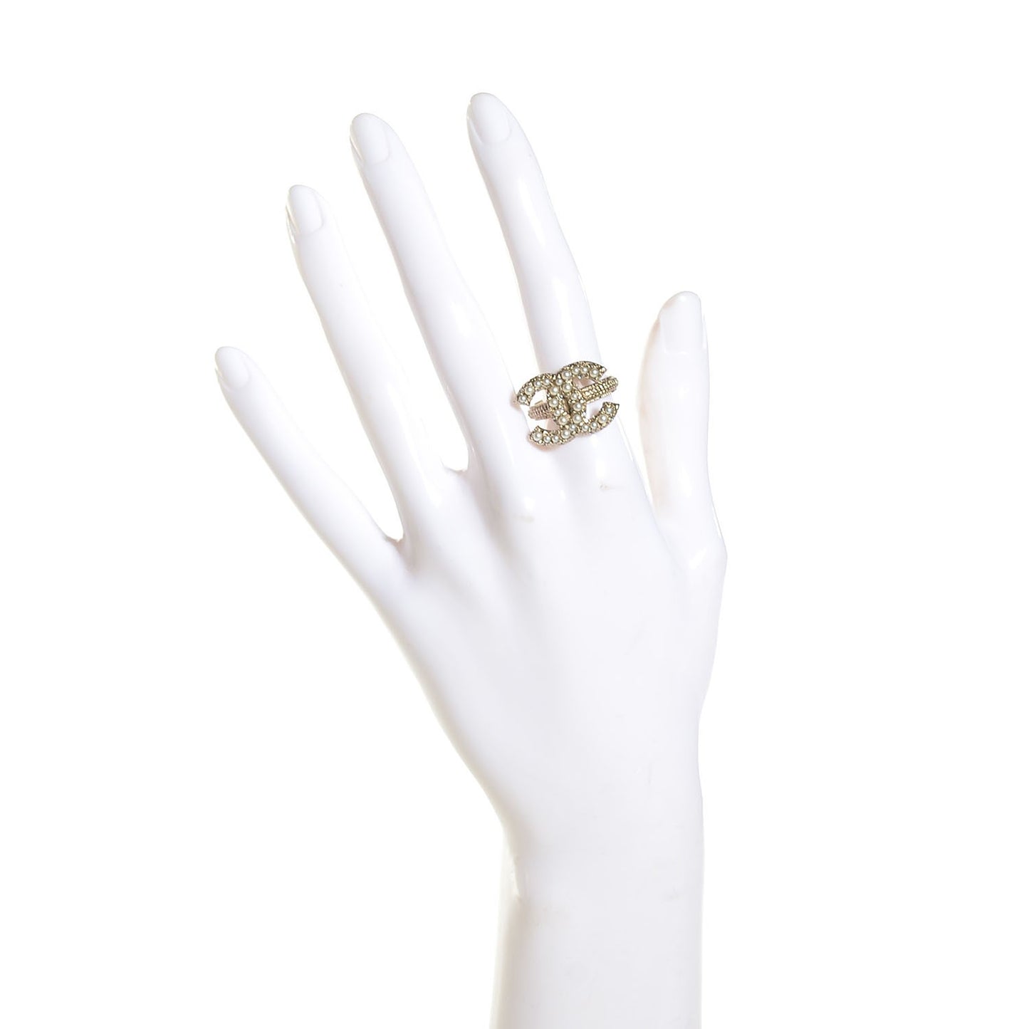 Pearl Crystal CC Ring 7 Gold