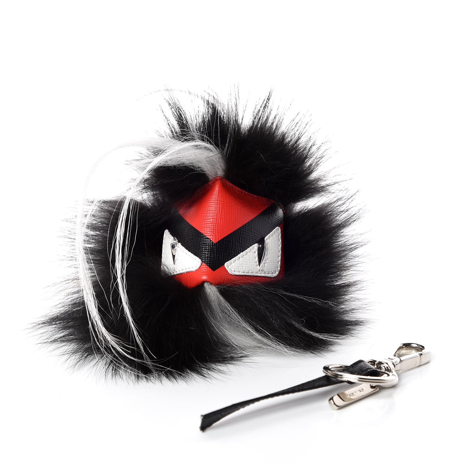 Fendi Vitello Elite Fox Goat Fur Igor Monster Bag Bug Cube Charm Rosso Black White 3 of 9