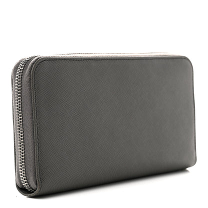 Prada Saffiano Metal Zip Around Wallet Grey 3 of 7