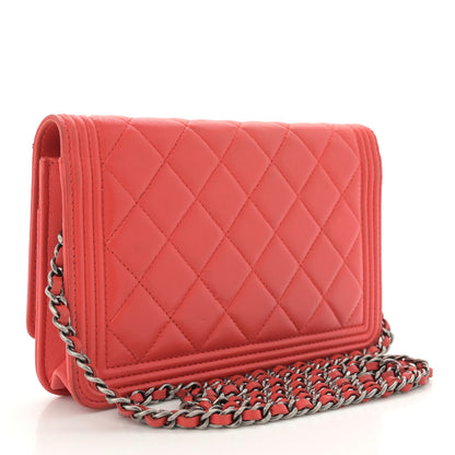 Chanel Lambskin Quilted Boy Wallet On Chain WOC Red 3 of 12