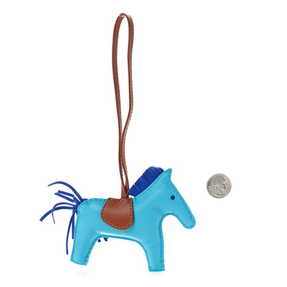 Hermes Milo Lambskin Grigri Rodeo Horse Bag Charm MM Bleu Azteque Bleu Electrique Fauve 2 of 3