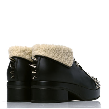 Gucci Calfskin Faux Shearling Studded Victor Ankle Boots 37.5 Black Mystic White 3 of 4
