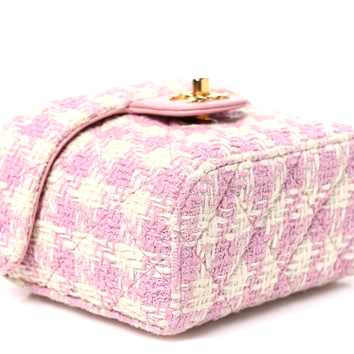Tweed Handle Crush Top Handle Flap Bag Pink Ecru