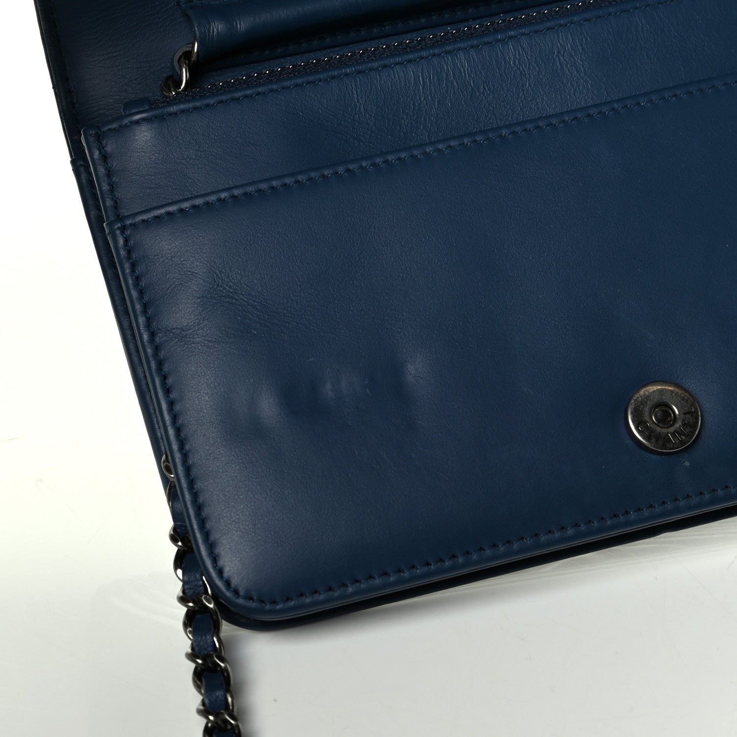 Chanel Calfskin Painted Chevron Embossed Boy Wallet On Chain WOC Navy 6 of 7