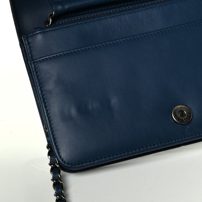 Chanel Calfskin Painted Chevron Embossed Boy Wallet On Chain WOC Navy 6 of 7