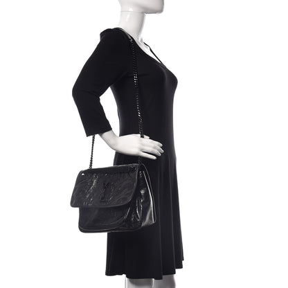 Saint Laurent Crinkled Calfskin Matelasse Monogram Medium Niki Chain Satchel Black 3 of 10