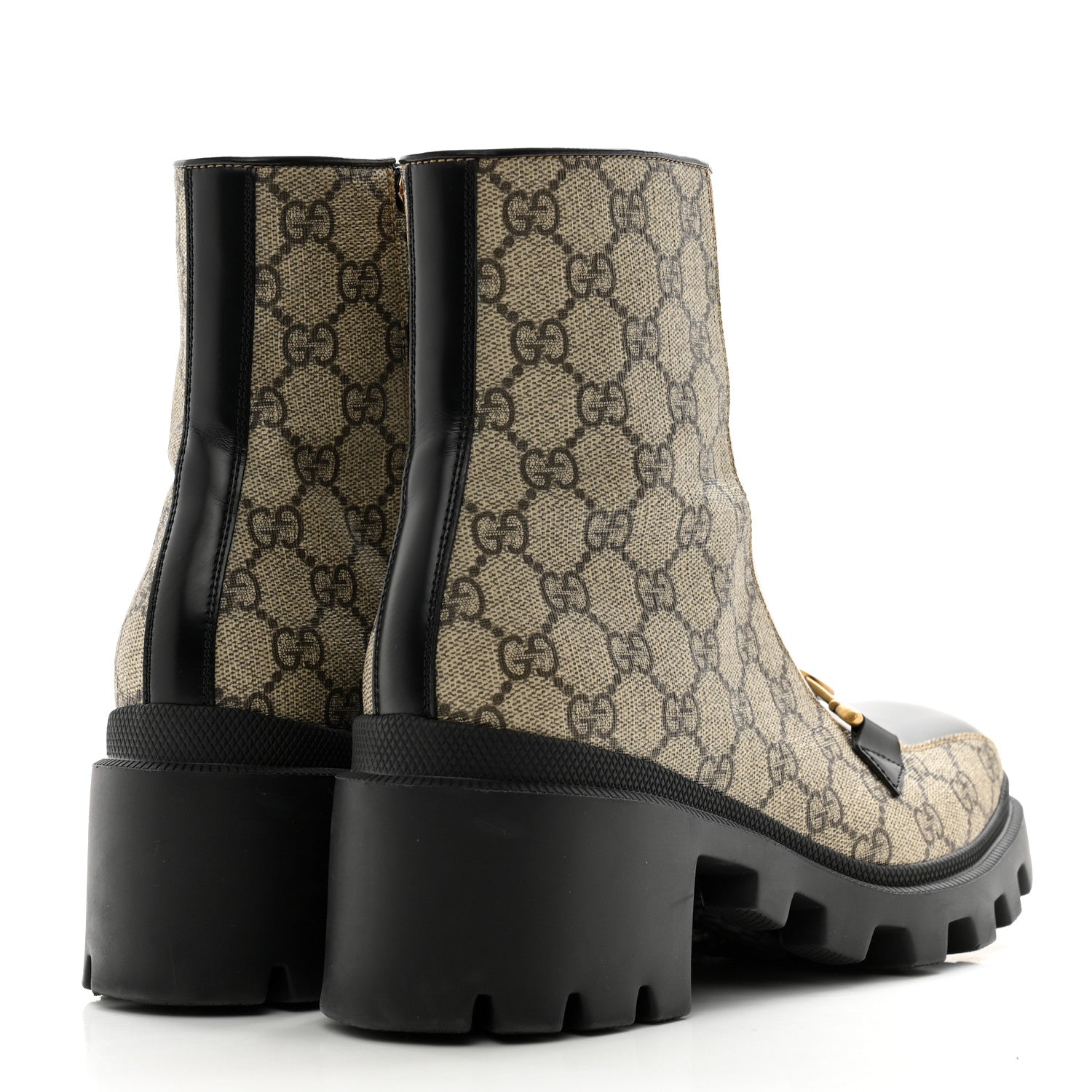 Gucci GG Supreme Monogram Magnum Calfskin Interlocking G Womens Lug Sole Ankle Boots 39.5 Beige Ebony Black 4 of 11