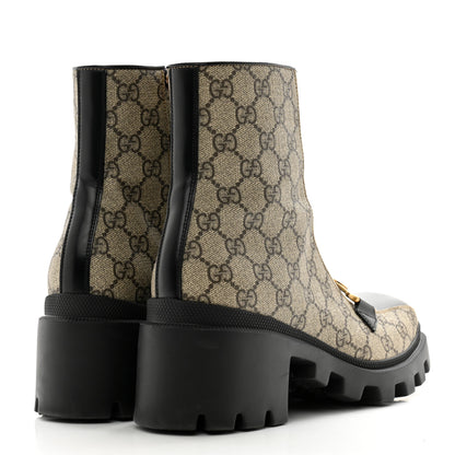 Gucci GG Supreme Monogram Magnum Calfskin Interlocking G Womens Lug Sole Ankle Boots 39.5 Beige Ebony Black 4 of 11