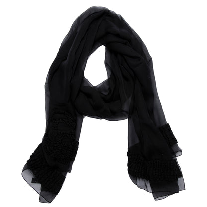 Chanel Silk Embroidered Camellia CC Scarf Black 1 of 6