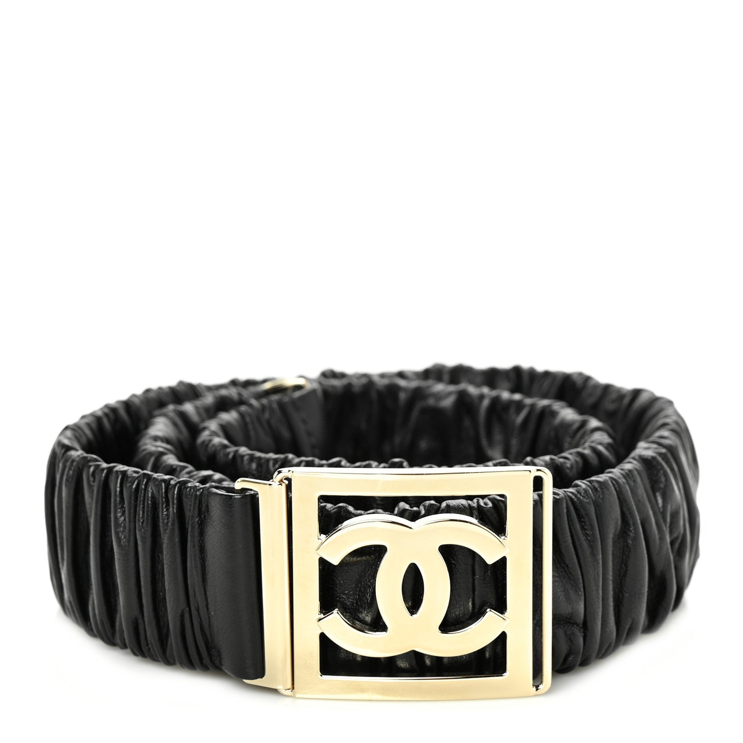 Lambskin Ruched CC Belt 90 36 Black