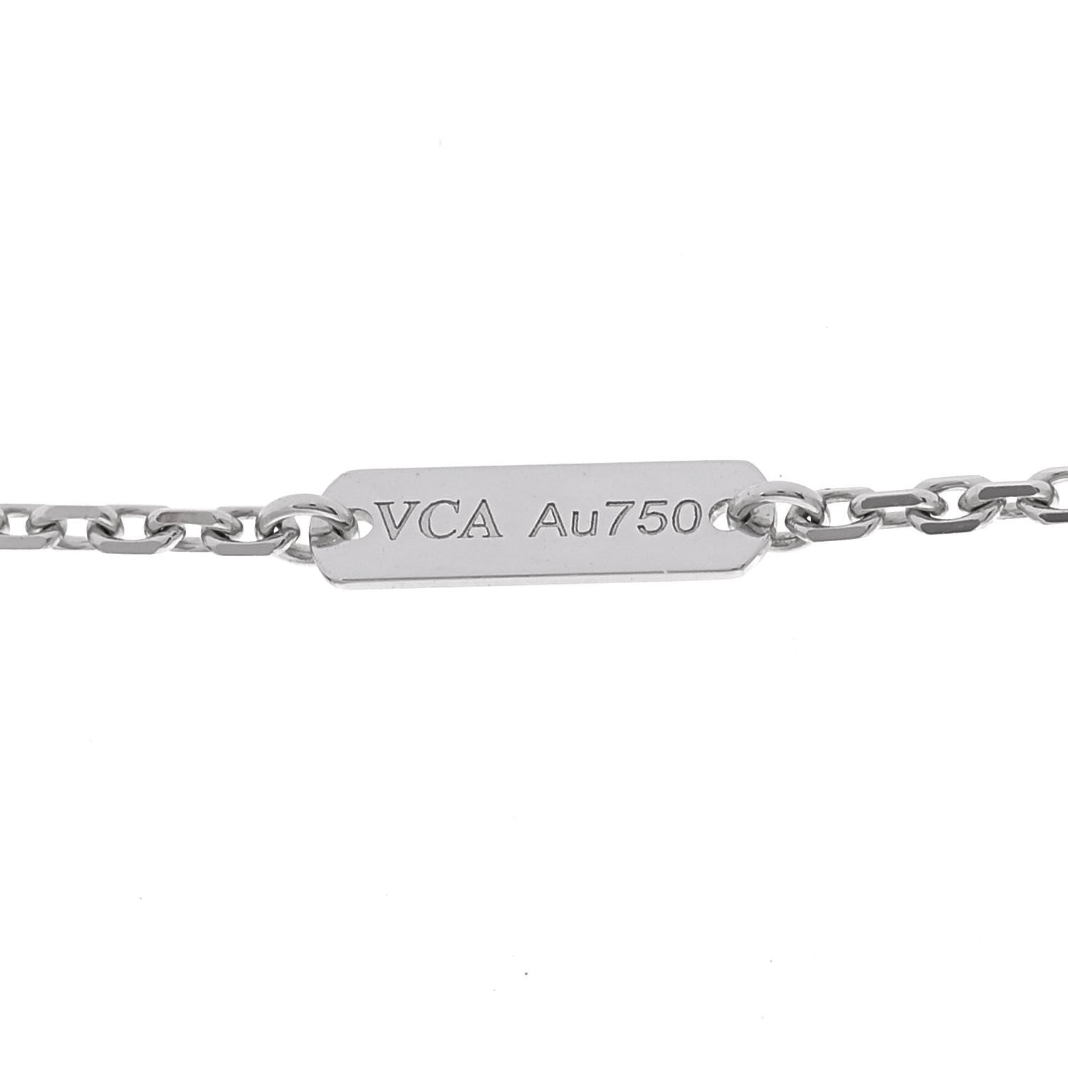 Van Cleef & Arpels 18K White Gold Diamond Guilloche Vintage Alhambra Pendant Necklace 5 of 7