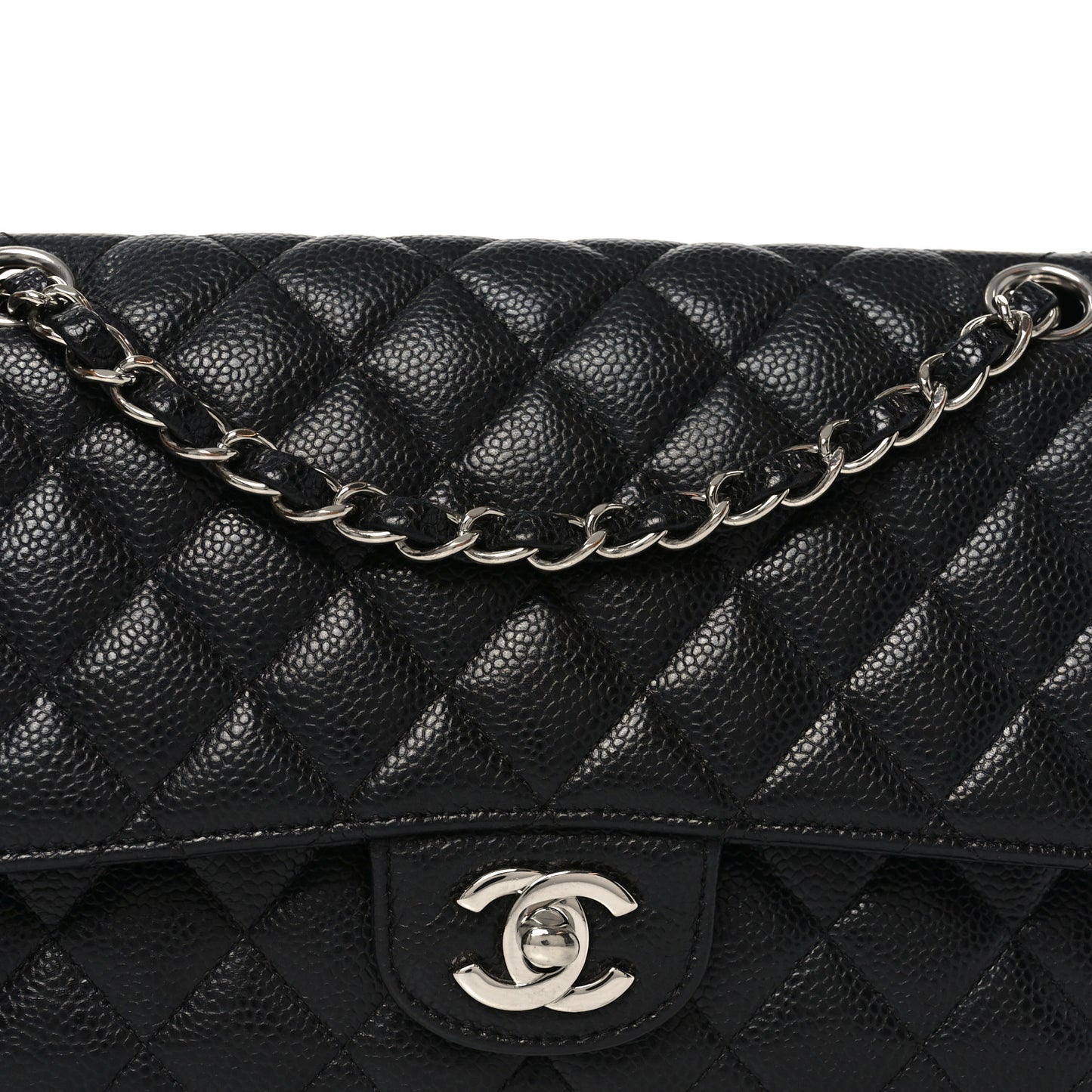 Caviar Quilted Medium Double Flap Black