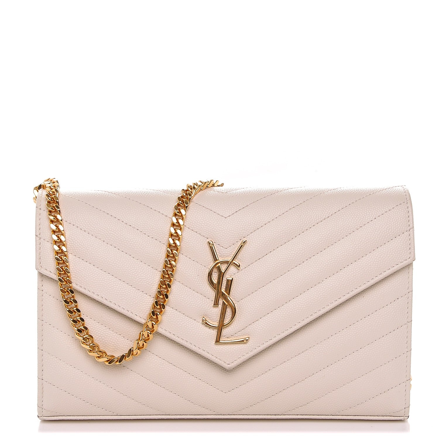 Saint Laurent Grain De Poudre Matelasse Chevron Monogram Chain Wallet Porcellana 1 of 7