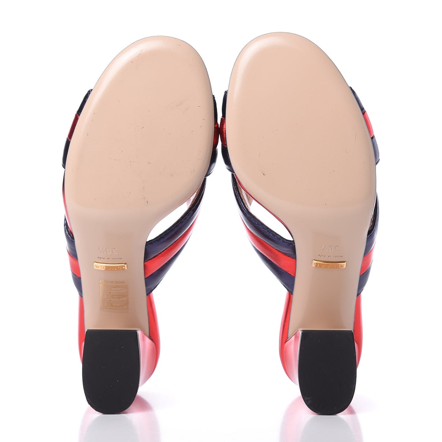 Metallic Nappa Crossover Mid Heel Slide Sandals 39.5 Blue Flame Red