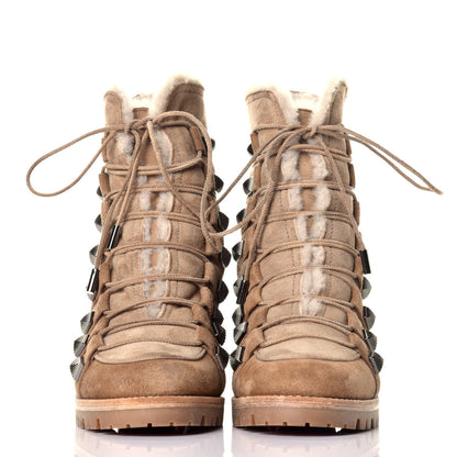 Christian Louboutin Suede Shearling Chaletta 70 Booties 35 Camel 2 of 7
