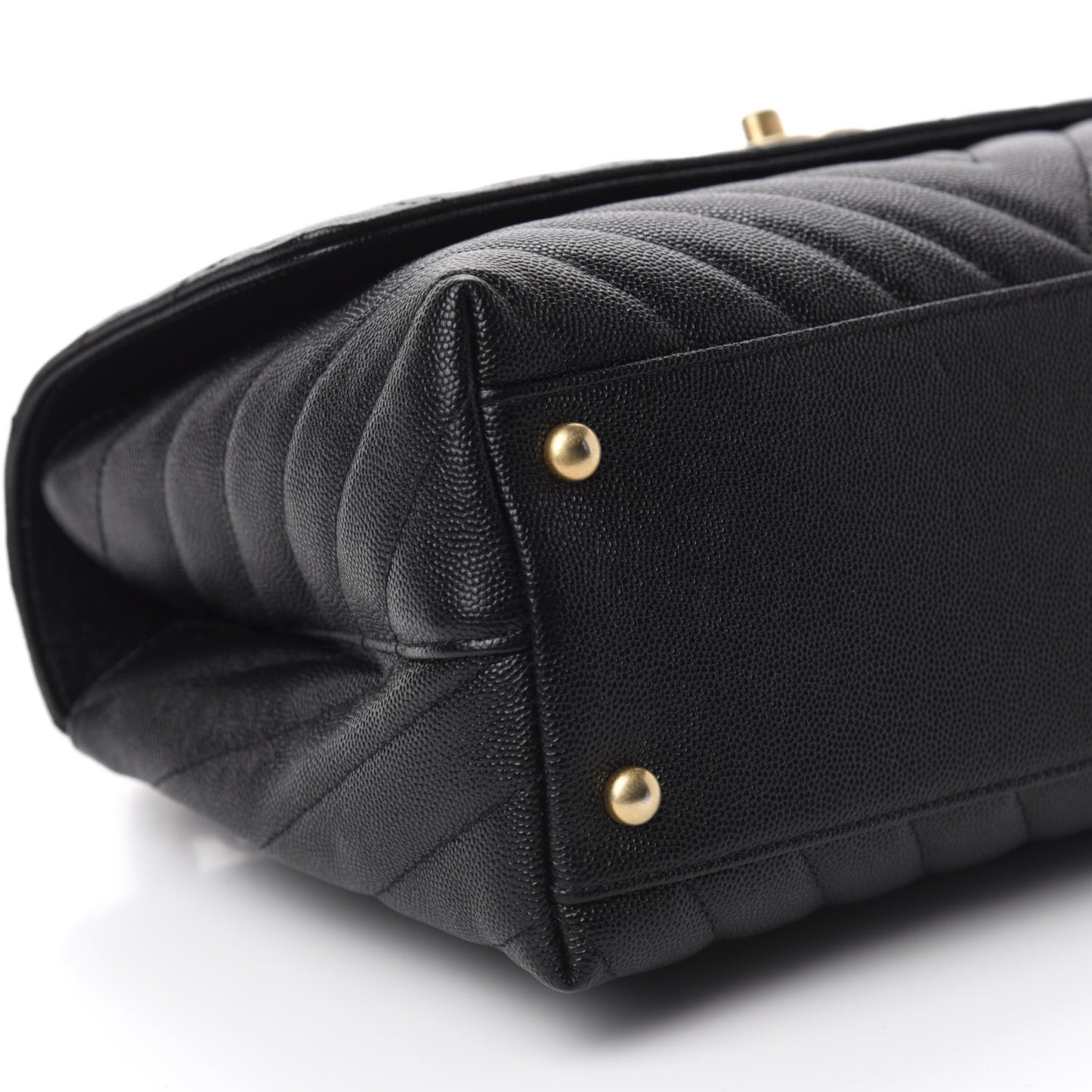 Caviar Chevron Quilted Small Coco Handle Flap Black