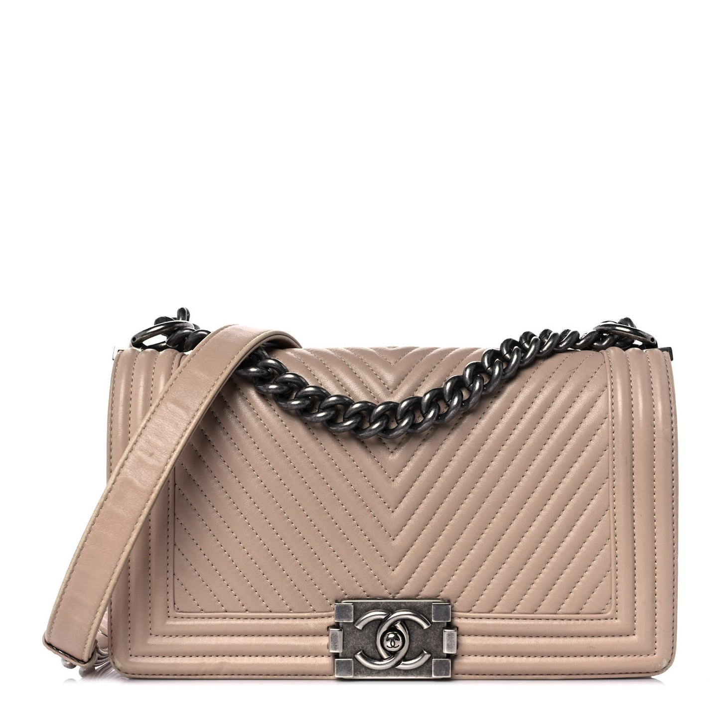 Lambskin Chevron Quilted Medium Boy Flap Beige