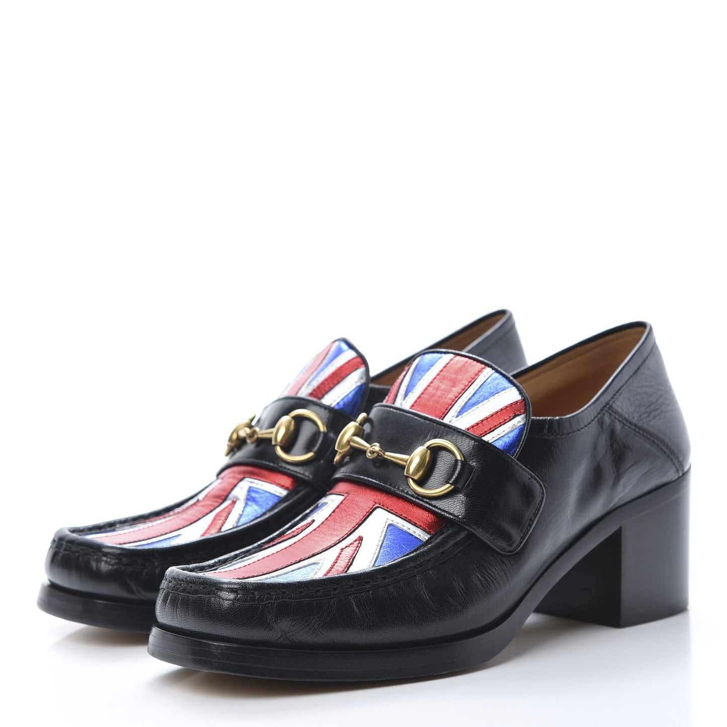 Lambskin Union Jack Horsebit Loafer Pumps 39 Black