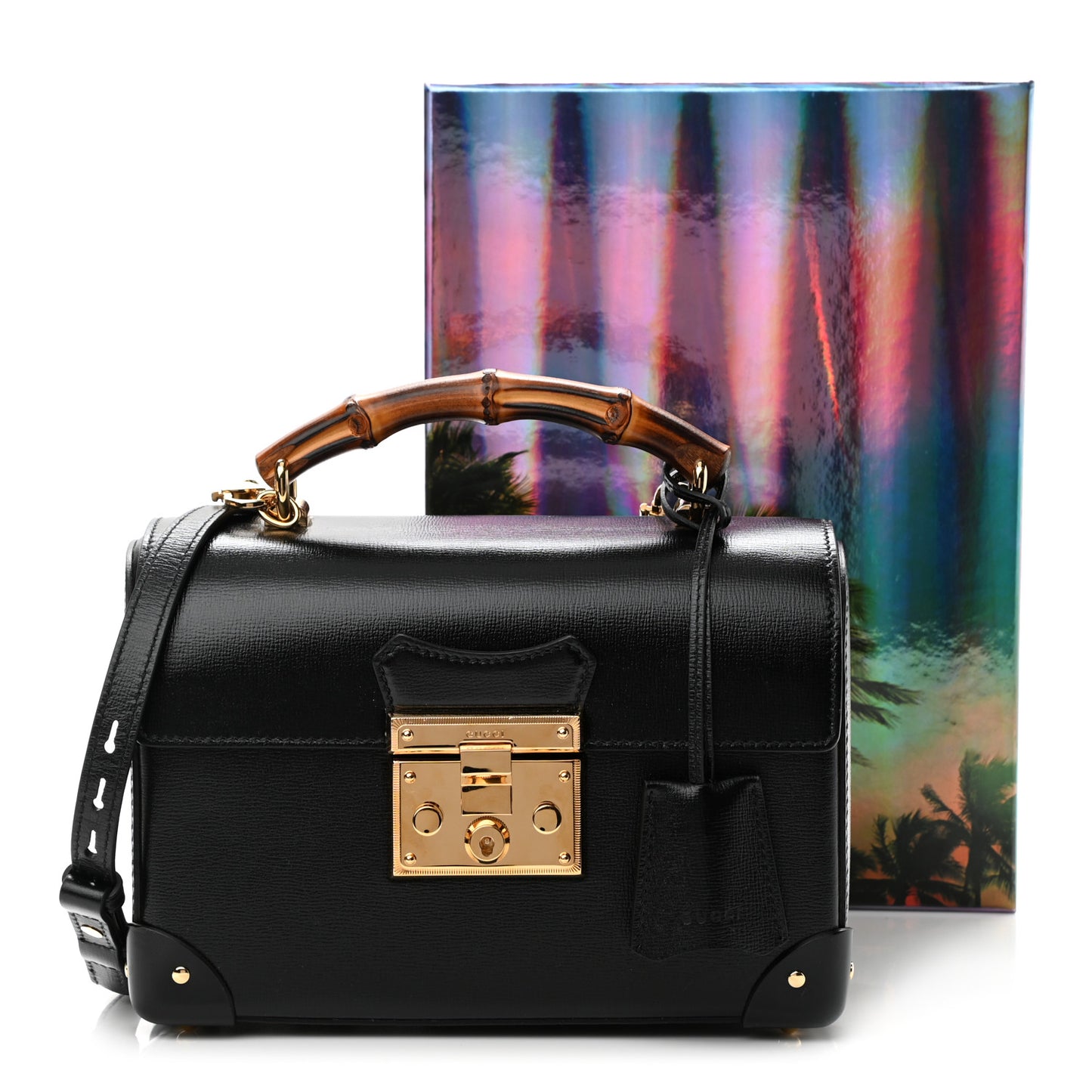 Calfskin Small Padlock Bamboo Shoulder Bag Black