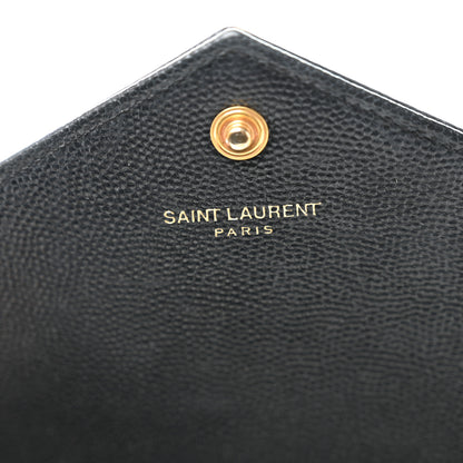 Saint Laurent Grain De Poudre Matelasse Chevron Monogram Envelope Chain Wallet Black 6 of 13