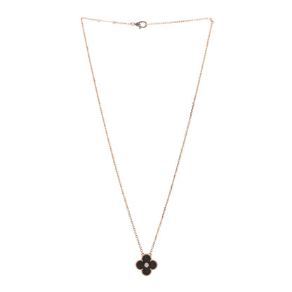 Van Cleef & Arpels 18K Rose Gold Diamond Silver Obsidian Vintage Alhambra Pendant Necklace 3 of 5