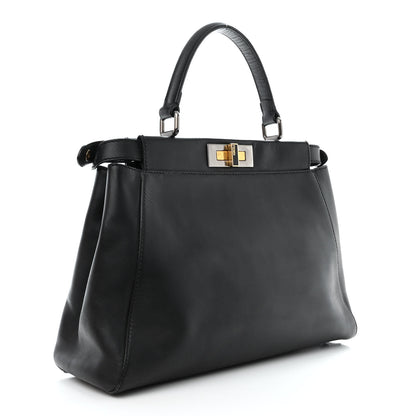Fendi Vitello Suede Medium Peekaboo Iconic Satchel Black 3 of 16