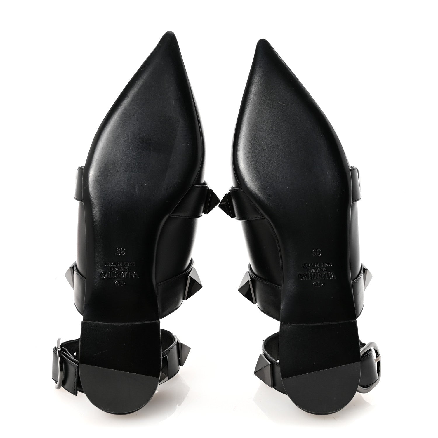 Valentino Garavani Calfskin Monochrome Roman Stud Ankle Strap Flat Mules 35 Black 6 of 9